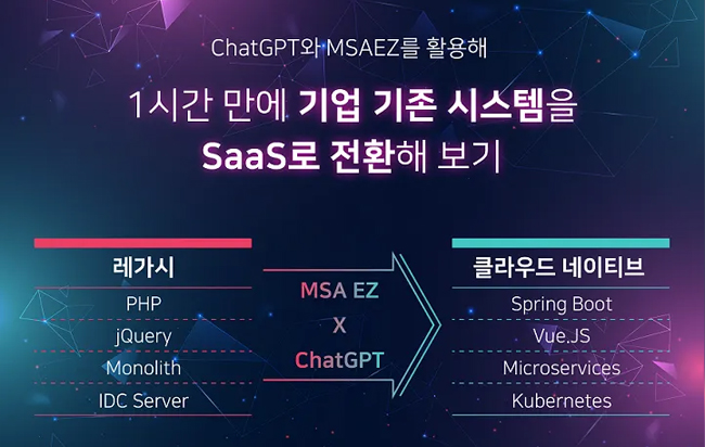 ChatGPT와 MSAEZ를 활용해 1시간 만에 기업 기존 시스템을 SaaS로 전환해보기 웨비나 썸네일